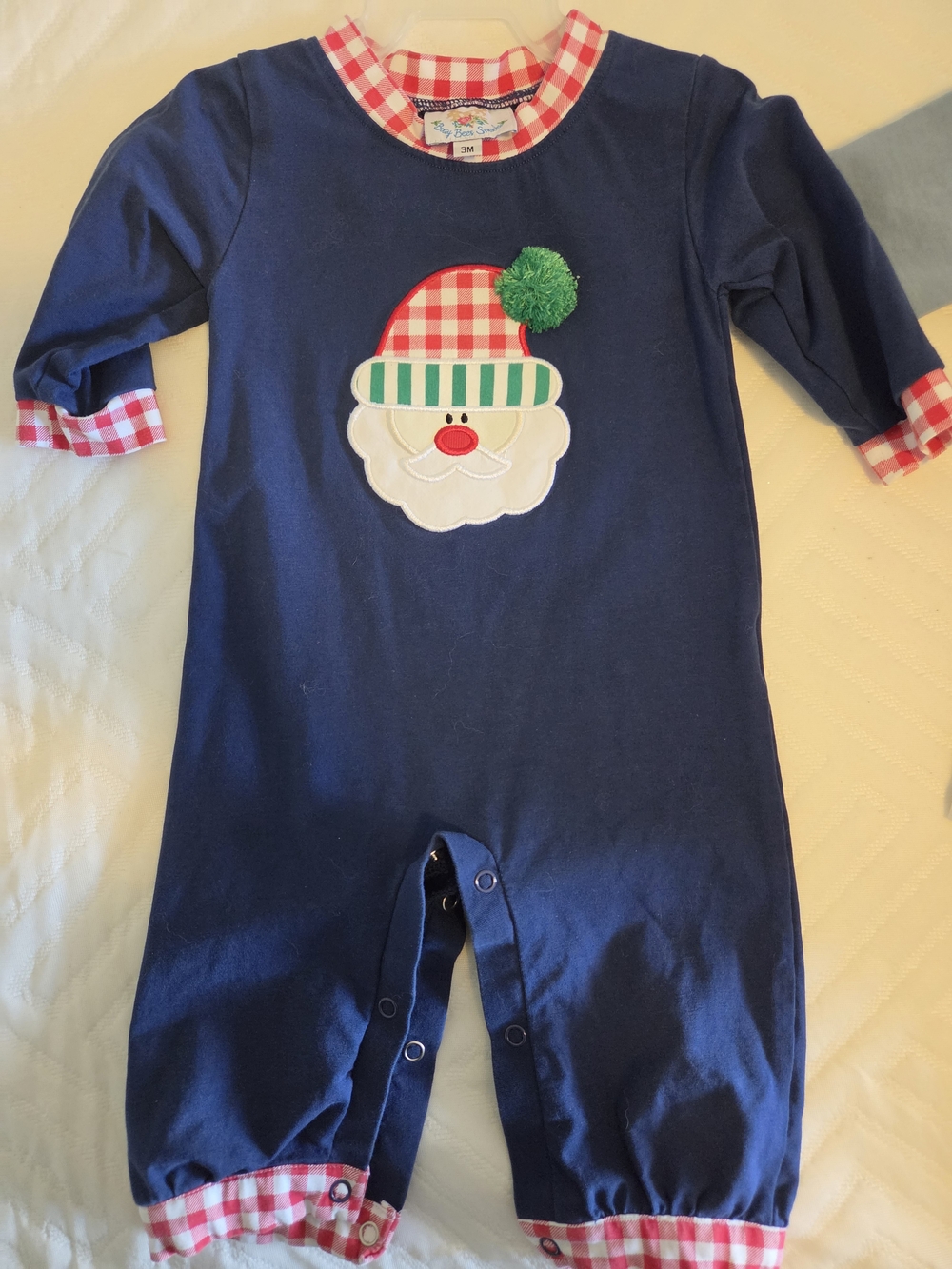 Navy Santa Jon Jon with Red Gingham Trim